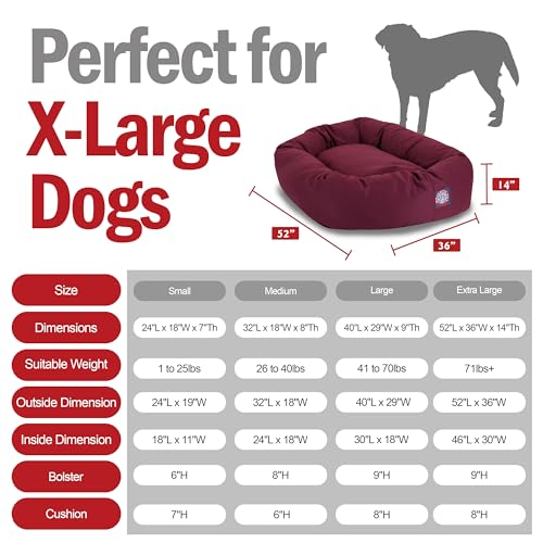 Image of Majestic Pet 52 Inch Bagel Calming Dog Bed Washable - Cozy Soft Round Dog Bed with Spine Support for Dogs to Rest their Head - fluffy donut dog bed 52x35x11 (Inch) - Round Pet Bed X-Large - Burgundy