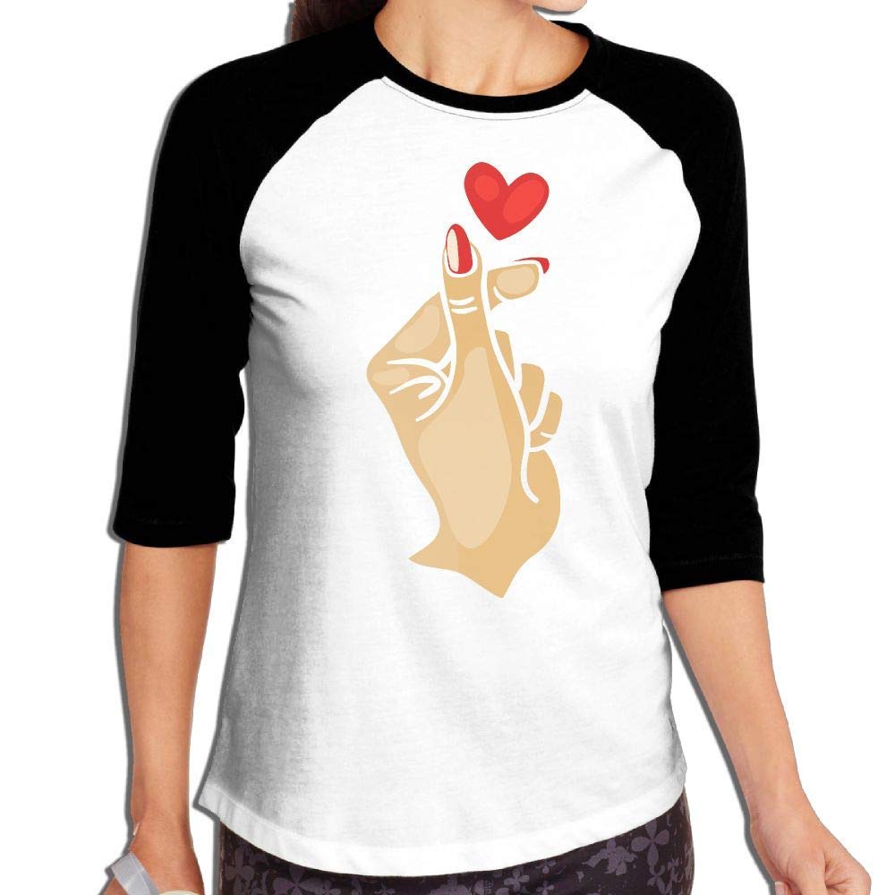 Korean Finger Heart I Love You Women's 3/4 Sleeve Raglan Shirt
