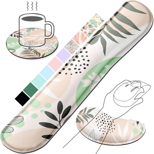 Image of Gimars Enlarge Silky and Superfine Fabric Gel Memory Foam Keyboard Wrist Rest Set, Ergonomic Keyboard Mouse Wrist Support for Typing Pain Relief, Comfort for Office, Gaming, Computer-Morandi Beige