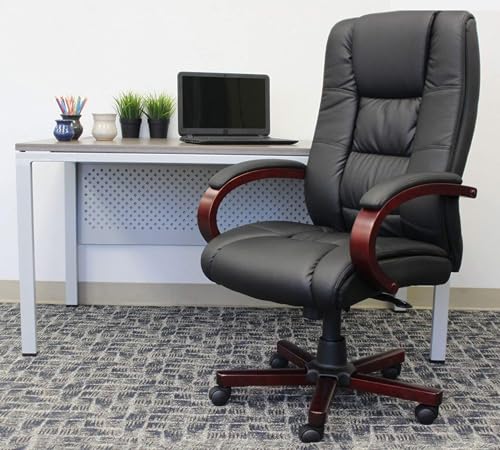 Image of High Back PU Leatherette & Wooden Chair | Director & Executive Chair | Handle & Wooden WheelBase | Height Adjustable Revolving Chair | Hand Crafting & Polish | Top Office Chair