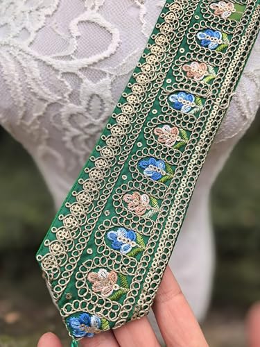 FANFAN Green Embroidered Belt Mexican Embroidered Belt for Women Vitage Floral Belt Boho Tassel belt Ethnic Waist Belt E63