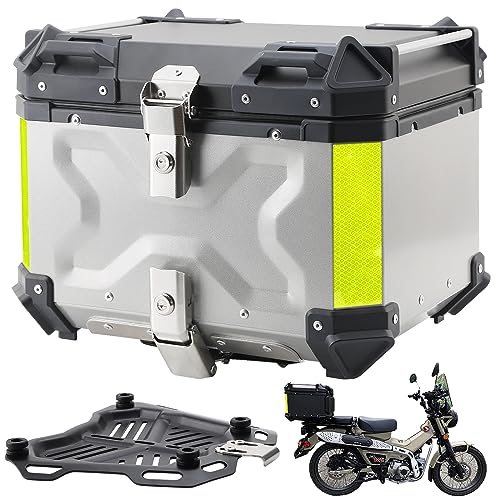 Yagosodee Motorcycle Top Box,45l Aluminum Alloy Waterproof Dustproof and Anti-Theft,Motorcycle Luggage Top Case for Storage Helmet,Tail Boxwith Backrest,Baseplate and Hardware Kit Silver