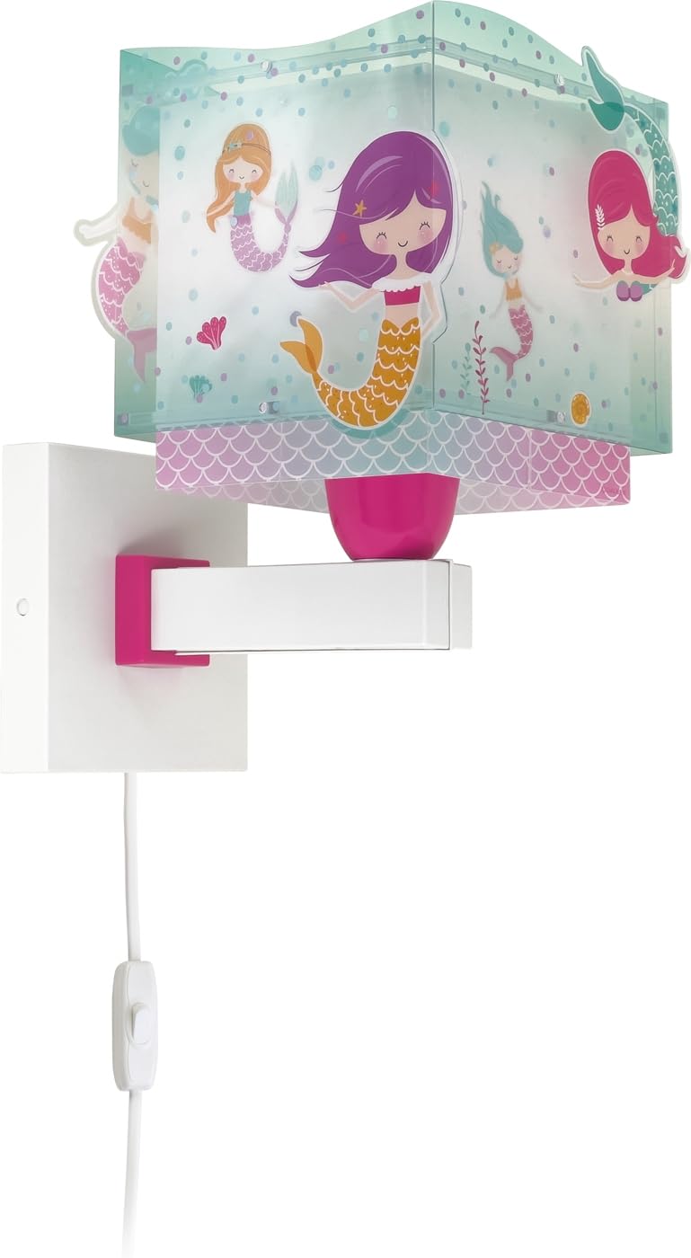 Dalber Lámpara Aplique Pared Infantil Mermaids Sirenas 63449 | Lámpara aplique de pared con instalación directa a la corriente o mediante cable con interruptor incluido.