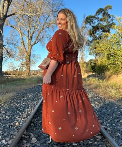 Image of RITERA Plus Size Dresses for Curvy Women Square Neck Short Sleeve Summer Floral Smocked Maxi Dress with Pocket XL-5XL