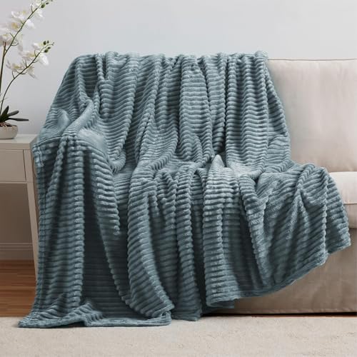 Image of Nestl Blue Throw Blanket for Couch - Cozy Warm Fuzzy Blankets for Women, Set of 2 Small Fleece Throws for Girls - Stone Blue, 50 x 60 Inches
