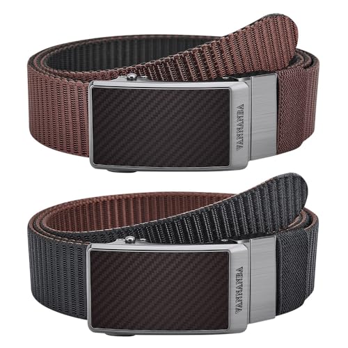 VANNANBA Mens Reversible Ratchet Nylon Belt-Durable & Stylish for Casual,Work & Outdoor-Black/Brown,1.38" Width2