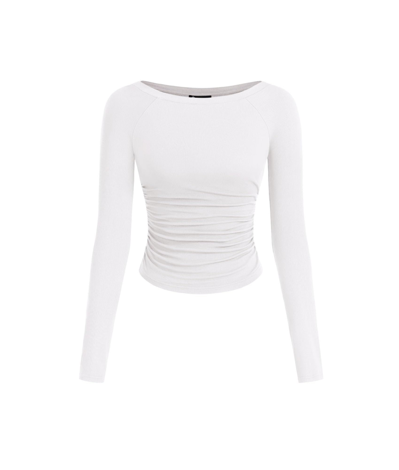 PRETTYGARDEN Long Sleeve Shirts for Women 2026 Spring Ruched Sides Boat Neck Basic Tee Casual Fitted Ribbed Knit Crop Tops