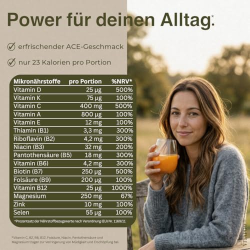 Multivitamin Pulver + Magnesium, Zink & Selen - Vitamine A-Z hochdosiert - Immunsystem stärken - hochwertige Mikronährstoffe - ohne Zuckerzusatz - vegan - in Deutschland hergestellt - ACE Geschmack – Bild 6