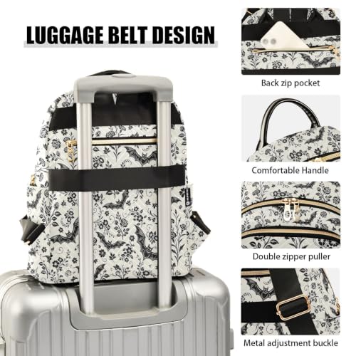 Image of ALAZA Retro Bat Flowers Pattern Medium Backpack Purse for Women Travel Bag Fashion Daypack Back Pack Shoulder Bag