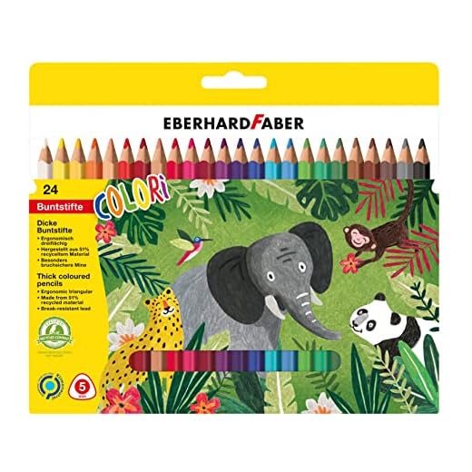 Eberhard Faber 511425 - Colori Jumbo lápices de colores en 24 colores, forma triangular ergonómica, grosor de la mina aprox. 5 mm, resistente al agua e irrompible, en caja de cartón, para pintar