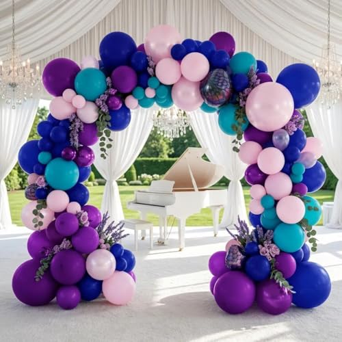 Image of Purple and Blue Balloons Teal Pink Balloon Garland Arch Kit for Birthday Baby Shower Mermaid Stitches Under The Sea Encanto Villain Ocean Luau Birthday Baby Shower Party Decorations