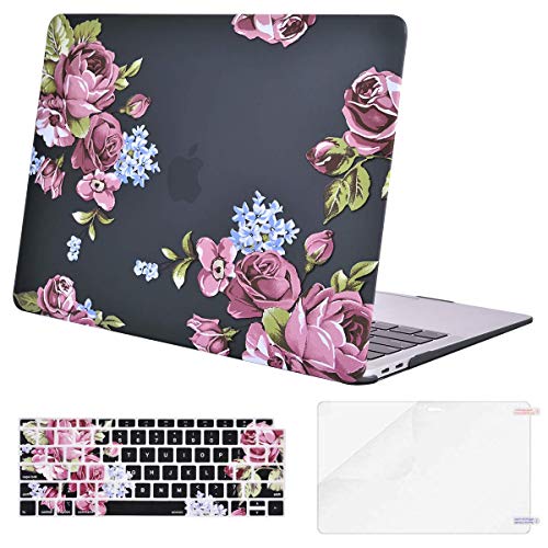 MOSISO Plastic Pattern Hard Shell & Keyboard Cover & Screen Protector Only Compatible with MacBook Air 13 inch, Deep Modena Flower
