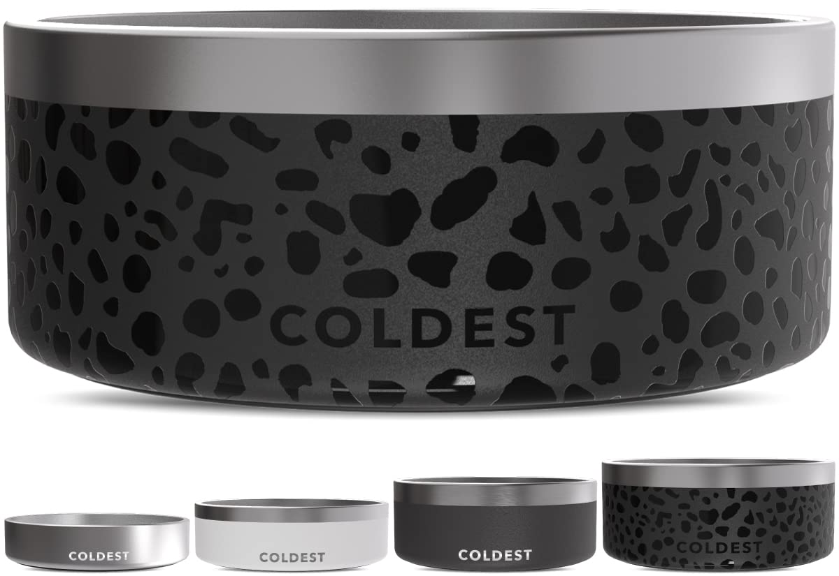 Coldest Dog Bowl - Anti Rust Metal, Non Slip, 3 Layers Insulated Stainless Steel Dog Bowls - Spill Proof & Heavy Duty - Water Bowl for Dogs, Cats & Pets, Dish Washer Safe (100 oz, Black Leopard)