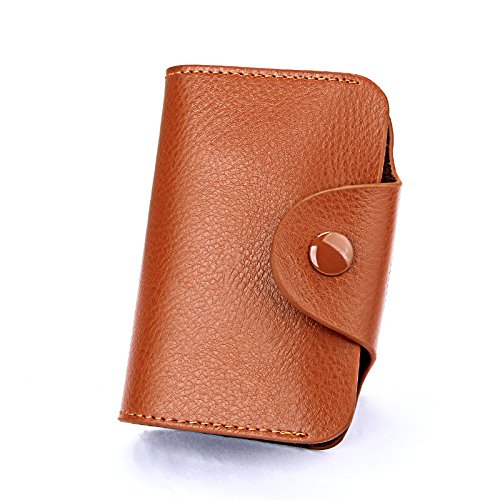 Preisvergleich Produktbild Skang Leder Karten Geldbörse Scheckkarten Kartenetui Visitenkartenetui Hülle-Halter-Schutz Damen Herren 15 Fächer Haspe Geldbörse Geldbeutel (Einheitsgröße,Braun)