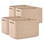 OIAHOMY 4 Pack Storage Baskets for Organizing, Cube Storage Bins for Shelves, Rectangle Storage Baskets With Handles, Woven Baskets for Storage, 12.7''Lx9''Wx7.8''H, Brown