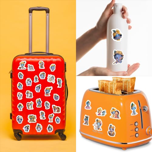 Image of Cute Krishna Sticker Pack of 60 - Waterproof Vinyl Devotional Stickers for Laptop, Water Bottle, Notebook, Journal, Phone Case, Scrapbook & DIY Decoration | Adorable Spiritual Character Collection