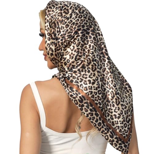 Leopard Print Head Scarf for Women Like Silk Satin Scarf for Hair Wrapping at Night Bandana Square Scarf 35 Inches - Main Image