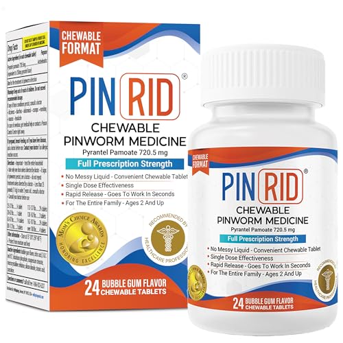 PIN RID - Pinworm Medicine for Family 2+, Bubble Gum Chewable Tablets (24 Doses) - 250mg Pyrantel Pamoate - Single-Dose Parasite Cleanse for Humans - Allergen Free