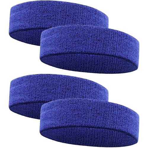 Image of 4 Pack Sweatbands Sports Headband for Men and Women, Moisture Wicking Athletic Workout Headband for Running, Tennis, Basketball, Yoga, Gym Stretchy Unisex Sweatband