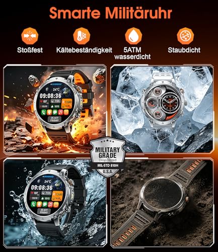 1400mAh Akku Smartwatch Herren, 1.7 HD Militär Smart Watch mit Telefonfunktion, 110+ Sportmodi, IP68 Fitnessuhr… – Ansicht 7