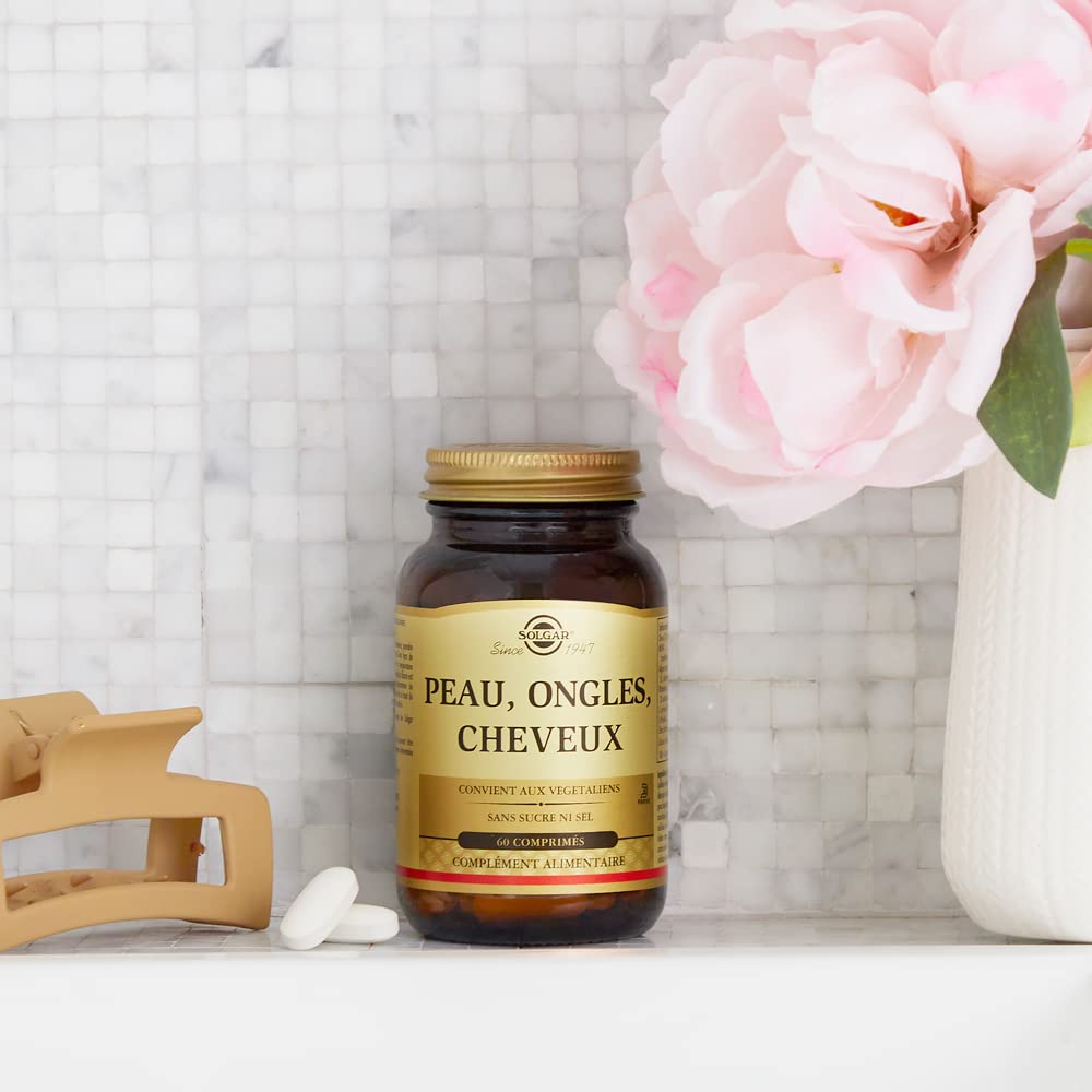Solgar Peau, Ongles, Cheveux - Beauté - Nutriments essentiels : Zinc, Vitamine C, Acides Aminés, Cuivre - Forme Brevetée de MSM - Complément Alimentaire - Flacon de 60 comprimés