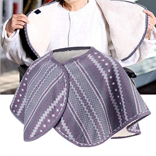 Double-Sided Plush Shoulder Shawl for Women Warm Winter Cape Bed Jacket with Neck Heat Pad for Elderly Ladies