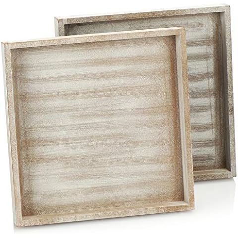COM-FOUR® 2X Serviertablett aus Holz - Vintage Tablett in weiß gekalkter Optik - Shabby Chic Holztablett Cover
