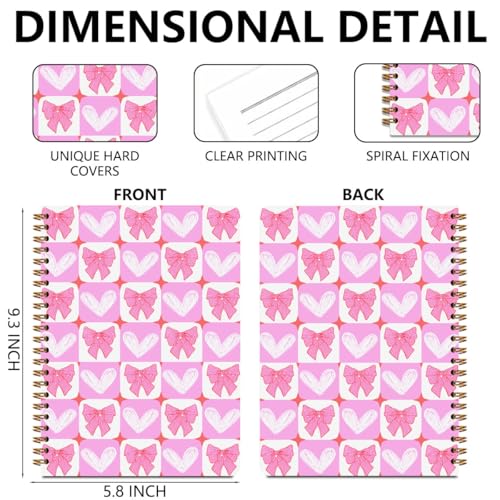 Image of 2Pcs Bow Notebook, Pink Bow Heart College Ruled Spiral Notebook, 160 Pages Hardcover Notebooks Journals for Writing Travel Business Office, Cute Pink Aesthetic Notebooks for Women