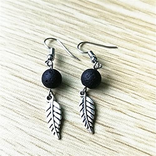 Boucles d'oreilles pendantes plume noire et feuille bijoux vintage nature