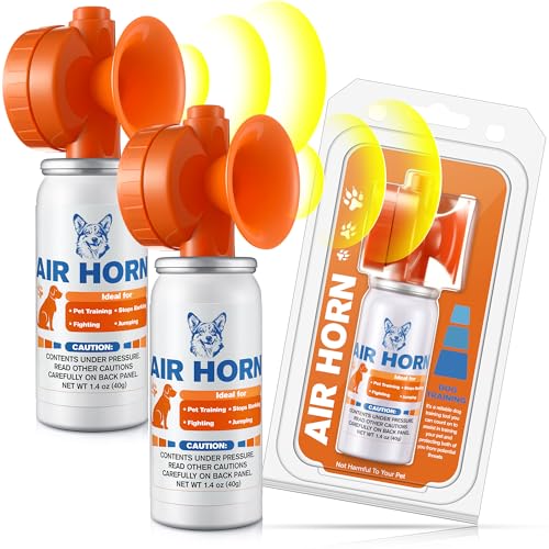 HappyAlley Air Horn, 1.4 oz 120 dB Loud Pet Trainer to Stop Dog Attacking Barking Fighting Jumping, Coyotes Air Horn for Safety, Protect Yourself & Pet While Walking, Orange(2 Pack)