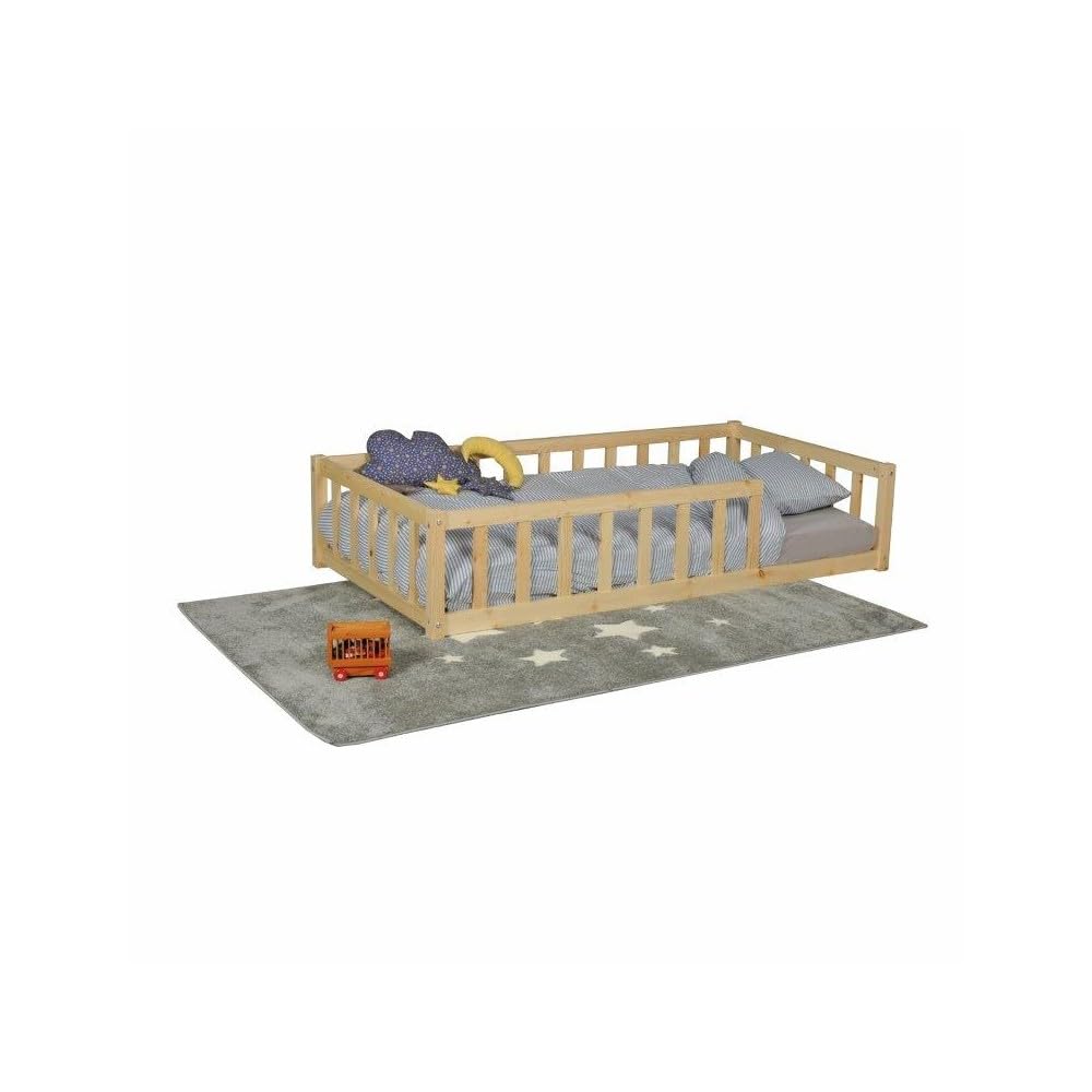 WEBER INDUSTRIES Lit 80x160 Nino+ 1 sommier + barrière/Bois Clair