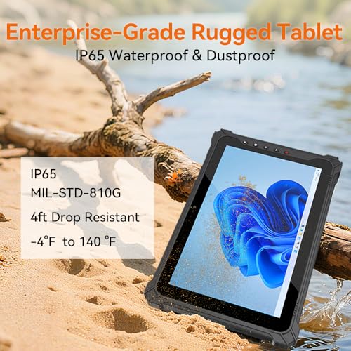 Image of T10W-2D Rugged Windows Tablet, 10.1 inch Durable Industrial Tablet with Scan, 8GB+128GB, 4G LTE, GPS, BT5.0 Wi-Fi,Water-Proof, 700nit Sunlight Readable for Outdoor, Enterprise Work, Vehicle