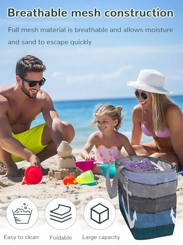 Mesh Beach Bag Oversized Tote Bags for Women Nautical Anchor Ocean Theme Large Travel Pool Bags with 8 Pockets2