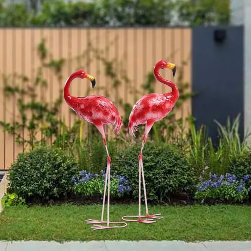 Image of Flamingo Ornament,Flamingo Garden Statues and Sculptures,Metal Birds Yard Art Outdoor Statue, Red Pink Flamingo Lawn Ornaments for Home, Patio, Backyard Decor (2)