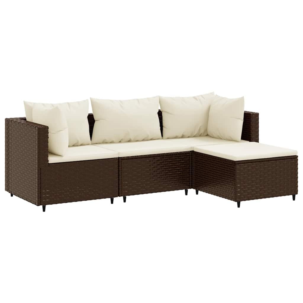 vidaXL Salon de Jardin 4 pcs avec Coussins Marron Résine tressée, Ensemble de canapés d'extérieur, canapé d'angle de Jardin, Salon de Jardin d'angle