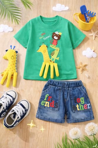 Image of Bold N Elegant Cotton Cute Cartoon Printed Half Sleeve T-Shirt And Shorts Clothing Set For Infant Toddler Baby Boy Girl