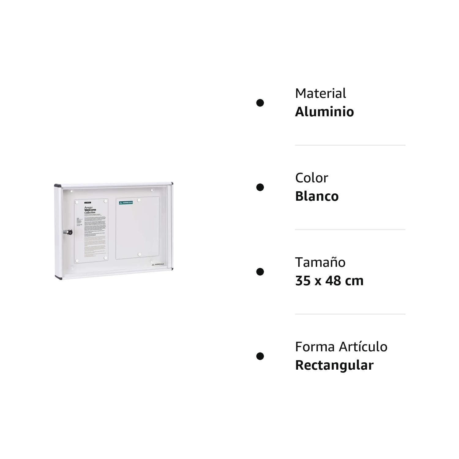 Bacheca Magnetica Arregui PAN46 - 35x48cm Con Anta In Metacrilato E Serratura, Colore Dorato - Foto 8
