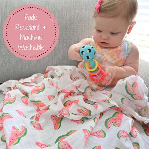 Image of LollyBanks Muslin Swaddle Blankets, 100% Cotton Newborn Blanket for Boys and Girls, Large 47 x 47 Inches Lightweight and Breathable Baby Swaddle Blanket, Baby Essentials, Registry (Watermelon Print)