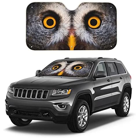 SUPLUCHOM Car Windshield Sun Shade Owl Big Eyes Front Window Sunshade Blocker UV Visor Retractable Reflector for Automotive SUV Truck Protector 55x30 inch Cover