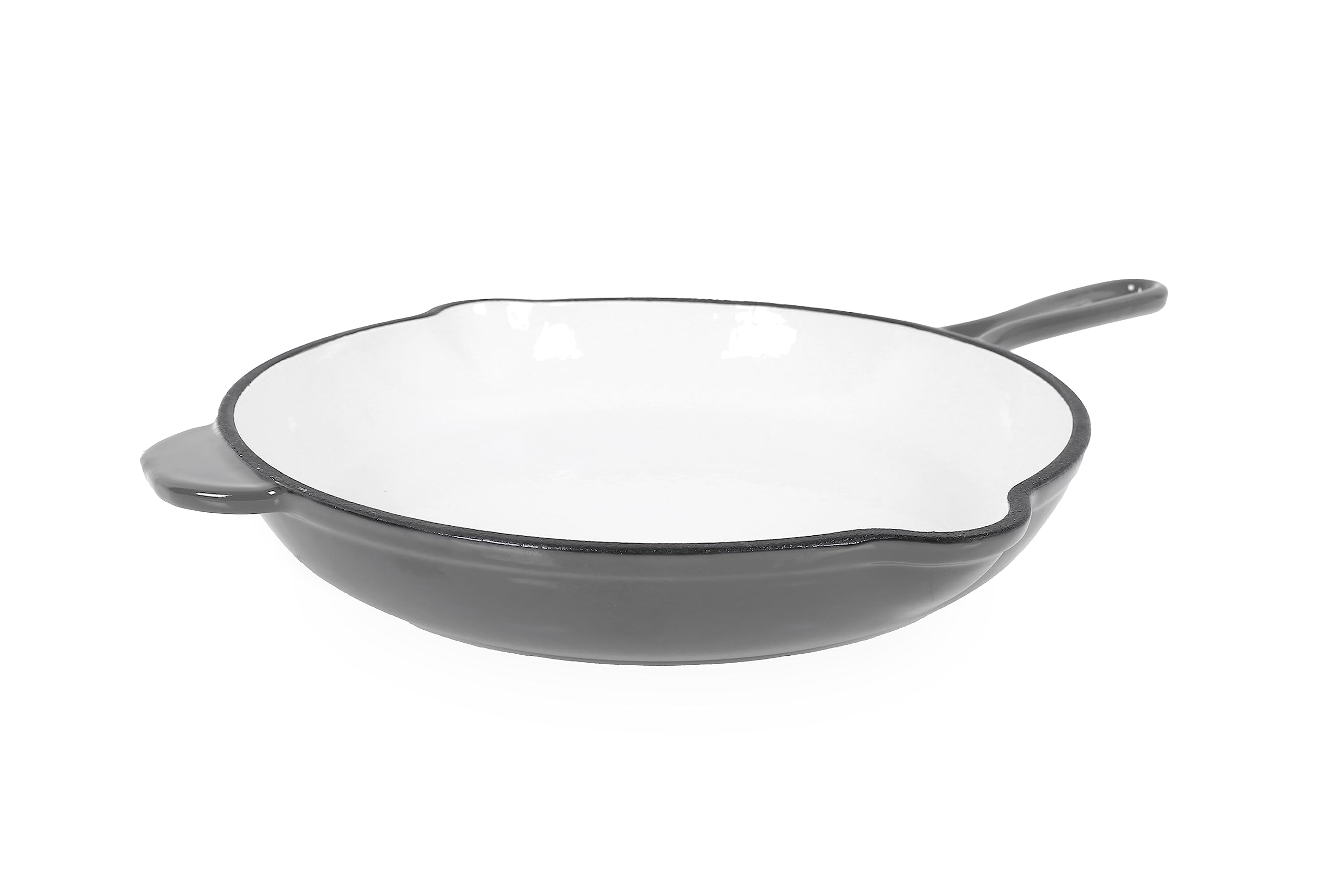 ECHTWERK Cast Iron Frying Pan with Enamel Coating, Oven Pan with Two Handles and Spout, Suitable for Ovens, Grills, BBQ and Induction Hobs, Diameter 26.5 cm, Grey