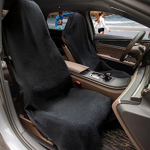 Image of 2pcs Universal Waterproof Car Seat Covers Black - Automotive Seat Cushion for Sedan SUV Truck Front OR Rear Seats - Anti Slip Car Seat Protector Suit for After Yoga Gym Hiking Running Sport
