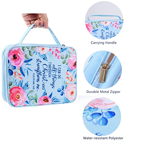 Floral Bible Cover Case With Scripture Carrying Book Case Church Bag With Leather Bookmark Protective With Handle, Zipper And Pockets For Standard Size Bible, Gift For Women Girl Kids 10“X7.5”X2.5" #TOP3