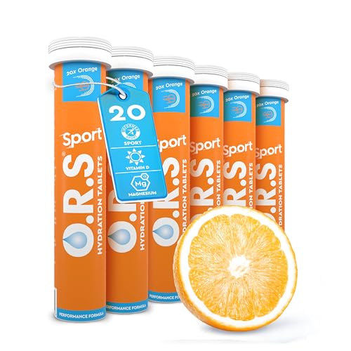 O.R.S Sport Hydration Tablets | Electrolytes with Vitamin D & Magnesium for Rehydration & Recovery | Vegan Gluten-Free & Low Calorie Tablets Orange Flavour 120 Tablets (Pack of 6 x 20)