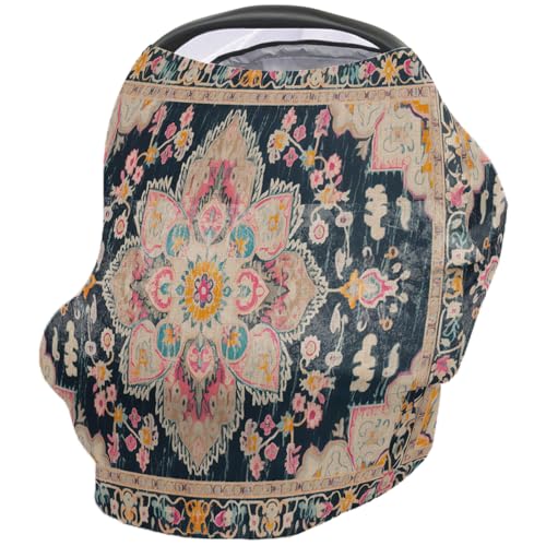 Nursing Cover for Breastfeeding Scarf, Retro Colorful Ethnic Flowers Pattern Baby Car Covers Super Soft Multi Use for Canopy Shopping Cart Cover Blanket Stroller Cover