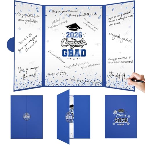 Image of Graduation Decorations 2026 Blue Silver Graduation Guest Book to Sign Class Of 2026 Signature Guestbook Alternative Party Gifts Keepsake Congrats Grad Invitations Memory Card Board College High School