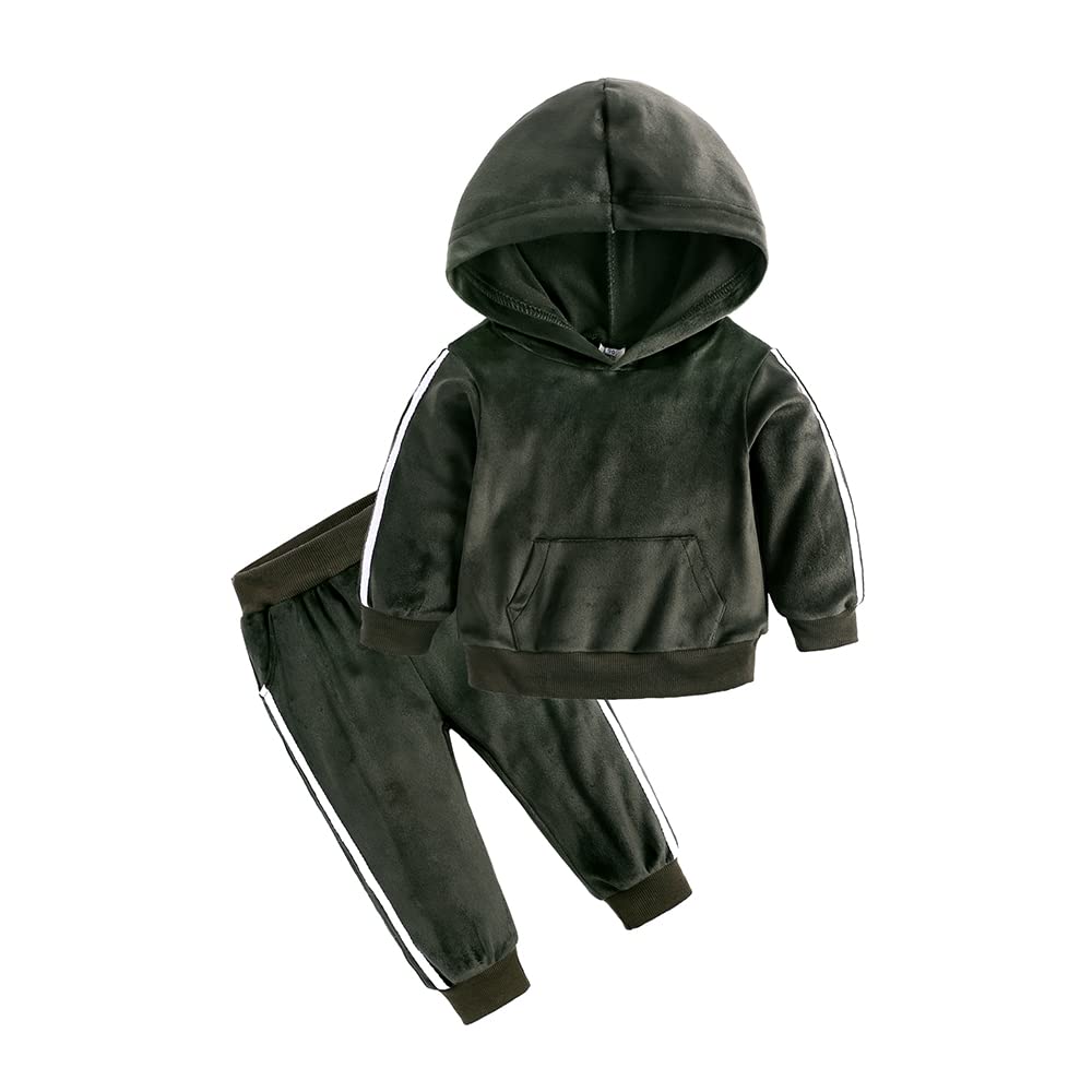 MYGBCPJS Boys Girls 2 Pcs Velour Tracksuit Sweatsuit Toddler Kids Long Sleeve Pullover Hoodie + Elastic Waist Sweatpants Set