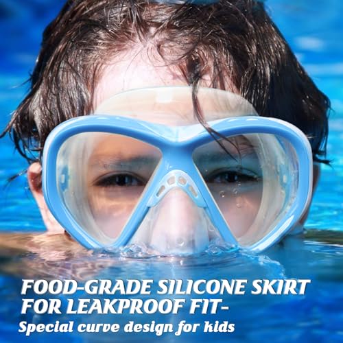 Image of Kids Swim Goggles Snorkel Diving Mask for Boys Girls Ages 5-15, Two-Color Anti-Fog Swimming Goggles with Nose Cover