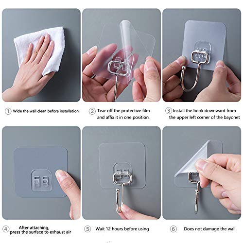 Chie no fukuro Selbstklebend Haken Transparent,8 Stk 44 lb/ 20 kg(Max) Selbstklebend Handtuchhaken, Transparente Klebehaken Wasserdicht,Abnehmbar,Küchenhaken für Küche Bad Wand & Decke Aufhänger.