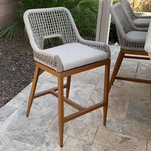 Image of PURPLE LEAF Counter Height Bar Stools Set of 2 Outdoor Bar Chair with Backrest and Footrest Cushions Included Modern Patio Metal Counter Stools