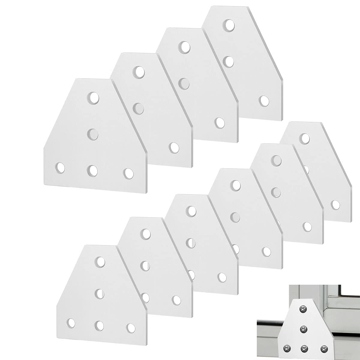 WENCHENG 10PCS 2020 Series Silver 5 Hole T Shape Joint Plates, T Shape Outside Joining Plate Corner Bracket Plate for Standard Slot Aluminum Profile